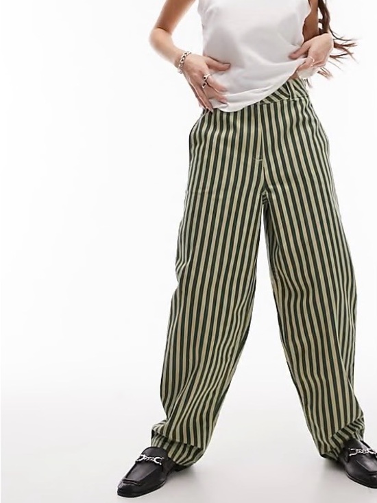 Topshop Pants - Topshop pinstripe banana wide leg pants in khaki - size 10